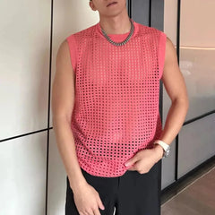 Mens Tank Top Mesh See Through Fitness Top Sexy Hollow Out Breathable Fit Nightclub Party Wear Sleeveless Vest Men'S Clothing - SHOWLU FASHION STORE