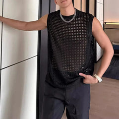 Mens Tank Top Mesh See Through Fitness Top Sexy Hollow Out Breathable Fit Nightclub Party Wear Sleeveless Vest Men'S Clothing - SHOWLU FASHION STORE