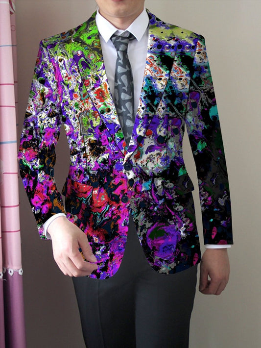 Men'S Trendy American Style Casual Suit Jacket, Polyester 100% with Slight Stretch, All - Season Lapel Collar, Regular Fit, Woven Fabric, 280gsm, Button Detail, Mature Skinny Fit Design - SHOWLU FASHION STORE