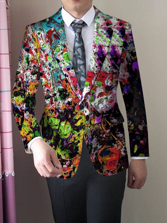 Men'S Trendy American Style Casual Suit Jacket, Polyester 100% with Slight Stretch, All - Season Lapel Collar, Regular Fit, Woven Fabric, 280gsm, Button Detail, Mature Skinny Fit Design - SHOWLU FASHION STORE