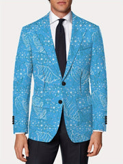 A men's regular fit blazer in light blue featuring a white seashell and floral print pattern.