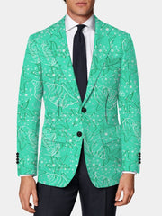 A men's regular fit blazer in mint green featuring a white seashell and floral print.