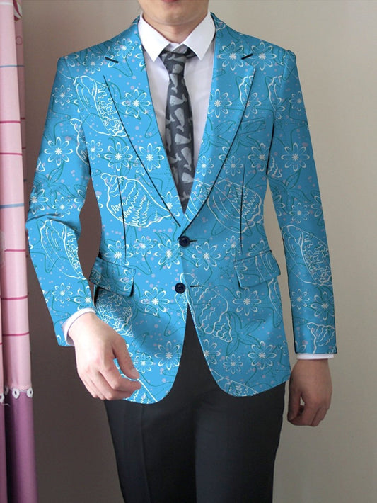 Men'S Trendy Casual Blazer, 100% Polyester, All - Season Lapel Collar, Slight Stretch, Regular Fit, Mature Style, Button Detail, 280gsm Woven Fabric, 100gsm Lightweight Jacket - SHOWLU FASHION STORE