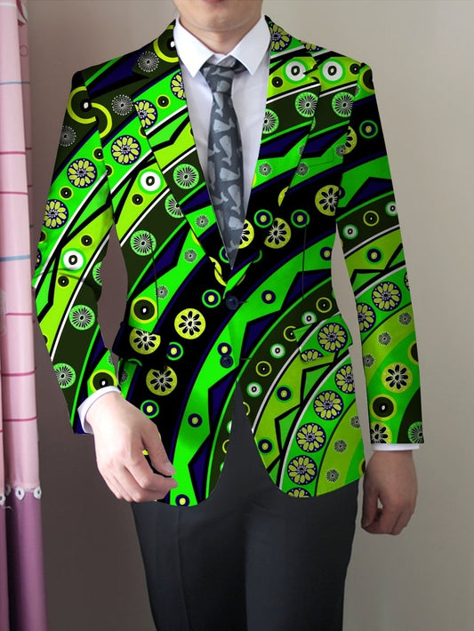 Men'S Trendy Polyester Blazer, 95% Polyester 5% Elastane, All - Season Skinny Fit, Mature Lapel Collar, Woven Fabric, 280g/m² Weight, Button Detail, Regular Fit Jacket - SHOWLU FASHION STORE