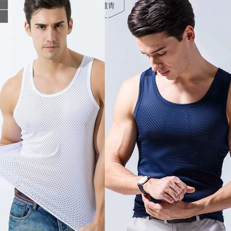 Mesh Hollow out Cool Slim Bottoming Shirt Summer Vest - SHOWLU FASHION STORE