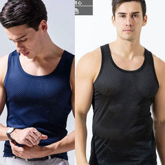Mesh Hollow out Cool Slim Bottoming Shirt Summer Vest - SHOWLU FASHION STORE