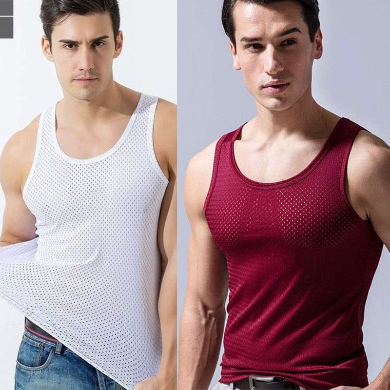 Mesh Hollow out Cool Slim Bottoming Shirt Summer Vest - SHOWLU FASHION STORE