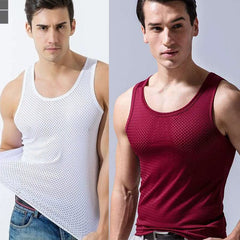 Mesh Hollow out Cool Slim Bottoming Shirt Summer Vest - SHOWLU FASHION STORE