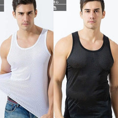 Mesh Hollow out Cool Slim Bottoming Shirt Summer Vest - SHOWLU FASHION STORE