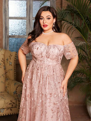 Mgiacy plus size Line neck short sleeve romantic embroidered lace long skirt Evening gown ball dress Party dress - SHOWLU FASHION STORE