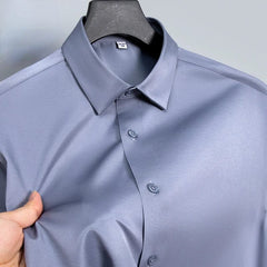 Micro Elastic Work Men Shirt Long Sleeve Slim Fit White White Black Blue Shirts Men Casual Soft Cozy Male Social Formal Shirts - SHOWLU FASHION STORE