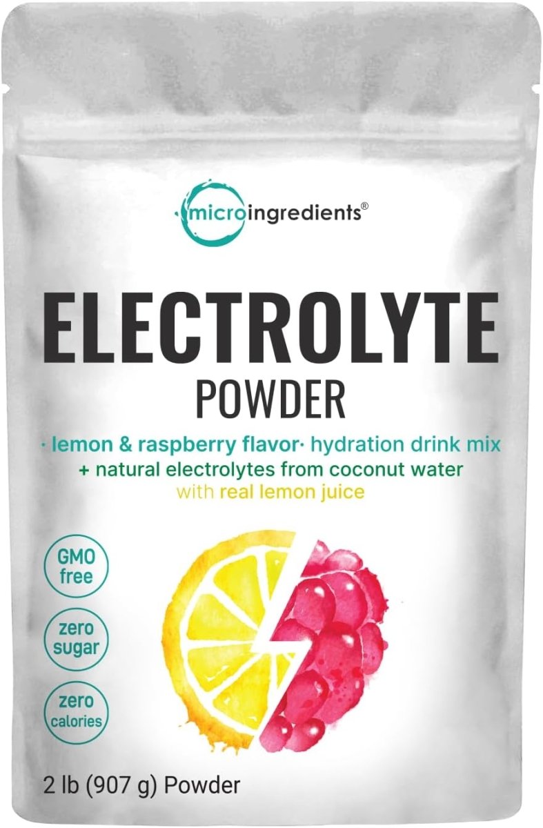 Micro Ingredients Hydration Electrolyte Powder, 2lbs (139 Servings), Keto & No Sugar - High Potassium (1000mg) with Lemon Raspberry Flavored - Made with Real Lemon Juice & Coconut Water - Non - GMO - SHOWLU FASHION STORE