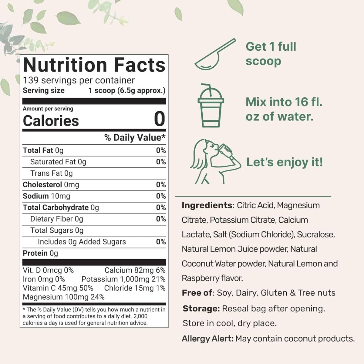Micro Ingredients Hydration Electrolyte Powder, 2lbs (139 Servings), Keto & No Sugar - High Potassium (1000mg) with Lemon Raspberry Flavored - Made with Real Lemon Juice & Coconut Water - Non - GMO - SHOWLU FASHION STORE