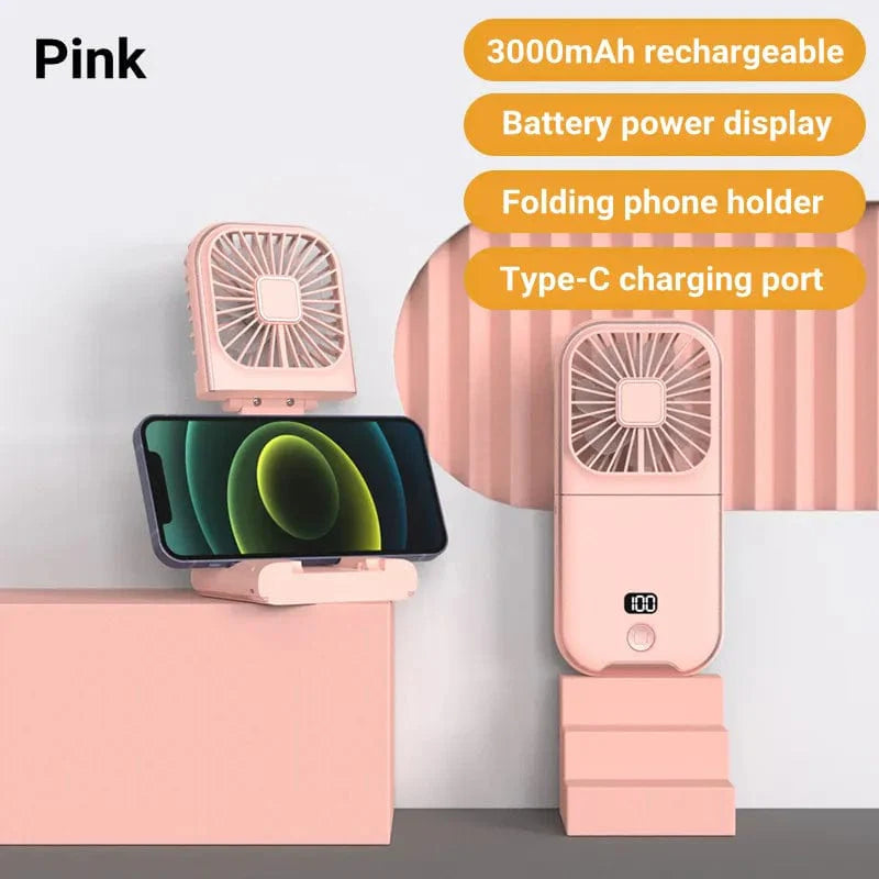 Mini Portable Outdoor Hand Fan Hanging Neck Fan USB Charging 3000mAh Battery Powered 180° Folding Wireless Table Air Cooling Fan - SHOWLU FASHION STORE