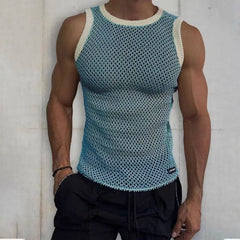 Minimalist Summer New Men's Pullovers Crew Neck Contrast Color Printed All - match Tops Trendy Fashionable Slim Sleeveless Vests - SHOWLU FASHION STORE