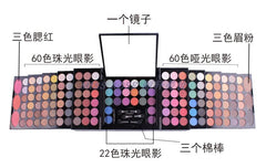A Missrose piano-style makeup palette featuring a central mirror, multiple eyeshadow shades, blush, and brow powder.