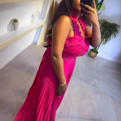 Miyake Pleated New Sexy Suspender V - neck Top Large Skirt Trousers Set Fashionable Solid Color Two Piece Sets Womens Outifits - SHOWLU FASHION STORE