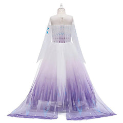 Girls Elsa-inspired party dress featuring a white bodice and a purple ombre tulle skirt.