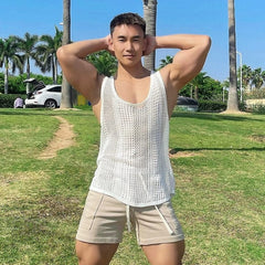 Mr. Hui Spring and Summer Cut Out Vest Men Large Slit Loose Sports Breathable Fitness Muscle Sleeveless Waistcoat Tide - SHOWLU FASHION STORE