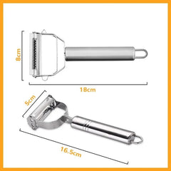 Two stainless steel kitchen peelers are shown with their respective dimensions labeled.