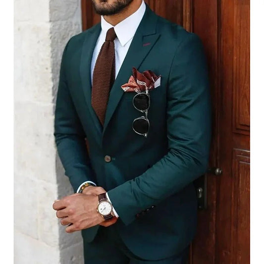 New Arrival Solid Men Suits Two Piece Fashion Business Casual Daily Formal Wear Chic Wedding Groom Tuxedo Slim Costume Homme - SHOWLU FASHION STORE