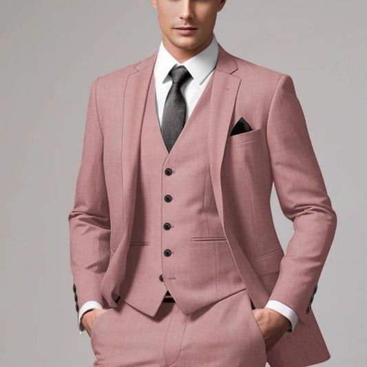 New Dusty Pink Men's Suits Eelgant Groom Male Clothing Formal Single Breasted Notch Lapel 3 Piece Jacket Pants Vest Blazer - SHOWLU FASHION STORE