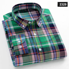 New in shirt Fashion trends100%cotton long - sleeve shirts for men slim fit casual plain shirt soft plaid striped designer clothes - SHOWLU FASHION STORE