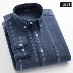 New in shirt Fashion trends100%cotton long - sleeve shirts for men slim fit casual plain shirt soft plaid striped designer clothes - SHOWLU FASHION STORE