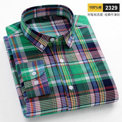 New in shirt Fashion trends100%cotton long - sleeve shirts for men slim fit casual plain shirt soft plaid striped designer clothes - SHOWLU FASHION STORE