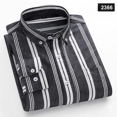 New in shirt Fashion trends100%cotton long - sleeve shirts for men slim fit casual plain shirt soft plaid striped designer clothes - SHOWLU FASHION STORE
