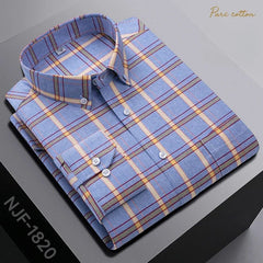 New in shirt ovresize long - sleeve 100%cotton shirts for men slim fit formal plain shirt plaid casual tops designer black clothes - SHOWLU FASHION STORE