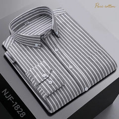 New in shirt ovresize long - sleeve 100%cotton shirts for men slim fit formal plain shirt plaid casual tops designer black clothes - SHOWLU FASHION STORE