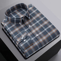 New in shirt ovresize long - sleeve 100%cotton shirts for men slim fit formal plain shirt plaid casual tops designer black clothes - SHOWLU FASHION STORE