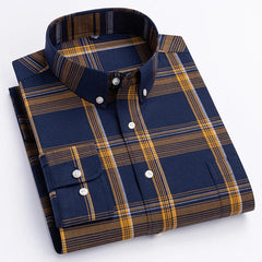 New in shirt100%cotton long sleeve shirts for men slim fit casual shirt fashion vintage streetwear elegant soft plaid clothes - SHOWLU FASHION STORE