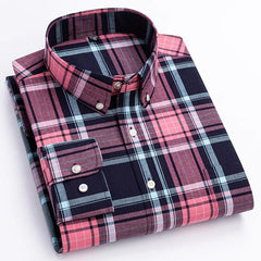 New in shirt100%cotton long sleeve shirts for men slim fit casual shirt fashion vintage streetwear elegant soft plaid clothes - SHOWLU FASHION STORE