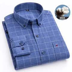 New in shirtplus size 7XL 100%cotton sanding long - sleeve shirts for men slim fit plain shirt striped plaid single pocket clothes - SHOWLU FASHION STORE