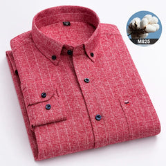 New in shirtplus size 7XL 100%cotton sanding long - sleeve shirts for men slim fit plain shirt striped plaid single pocket clothes - SHOWLU FASHION STORE