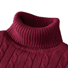 New Men's High Neck Sweater Solid Color Pullover Knitted Warm Casual Turtleneck Sweatwear Woolen Mens Winter Outdoor Tops - SHOWLU FASHION STORE