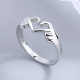 New Romantic Love Hand with Heart Shaped Ring Creative Couple Silver Color Adjustable Open Rings Personality Party Jewelry Gift - SHOWLU FASHION STORE