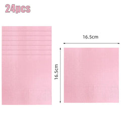 A set of 24 light pink square paper napkins measuring 16.5 centimeters on each side.