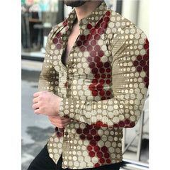 New Spring Autumn Social Men Shirts Turn - Down Collar Buttoned Casual Dots Print Long Sleeve Shirt Tops Streetwear Men's Clothes - SHOWLU FASHION STORE
