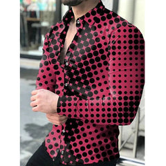 New Spring Autumn Social Men Shirts Turn - Down Collar Buttoned Casual Dots Print Long Sleeve Shirt Tops Streetwear Men's Clothes - SHOWLU FASHION STORE