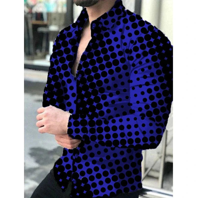 New Spring Autumn Social Men Shirts Turn - Down Collar Buttoned Casual Dots Print Long Sleeve Shirt Tops Streetwear Men's Clothes - SHOWLU FASHION STORE