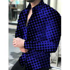 New Spring Autumn Social Men Shirts Turn - Down Collar Buttoned Casual Dots Print Long Sleeve Shirt Tops Streetwear Men's Clothes - SHOWLU FASHION STORE