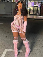 Night Club Erotic Costumes New Fashion Women's Mini Bodycon Dress Erotic Perspective Fishing Net Tight Lingerie Sleepwear - SHOWLU FASHION STORE