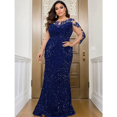 O Neck Curve Long Sequined Velvet Lace Evening Dress Prom Gown Floor Length Backless Maxi Dresses - SHOWLU FASHION STORE