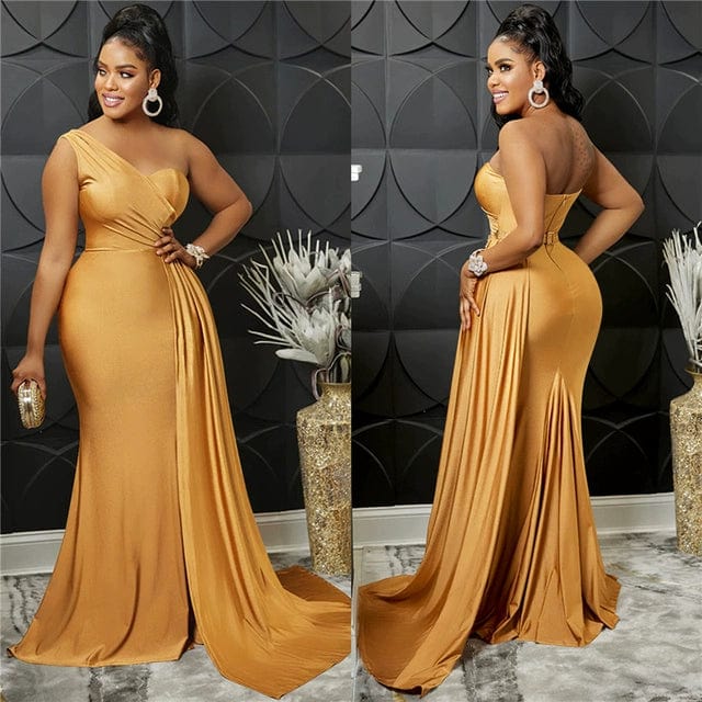 Oblique Shoulder Slim Fit Floor Skirt Pure Color Slim - Fit Oblique Shoulder Mop Dress - SHOWLU FASHION STORE