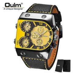 Oulm Watches Mens Quartz Casual Leather Strap Wristwatch Sports Multi - Time Zone Military Male Clock erkek saat Dropshipping - SHOWLU FASHION STORE