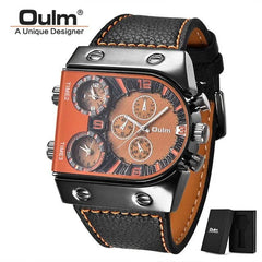 Oulm Watches Mens Quartz Casual Leather Strap Wristwatch Sports Multi - Time Zone Military Male Clock erkek saat Dropshipping - SHOWLU FASHION STORE