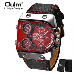 Oulm Watches Mens Quartz Casual Leather Strap Wristwatch Sports Multi - Time Zone Military Male Clock erkek saat Dropshipping - SHOWLU FASHION STORE